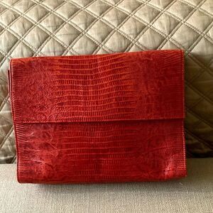 Donna Karan New York Vintage Cosmetic Bag with Terry Cloth Lining Red Leather.
